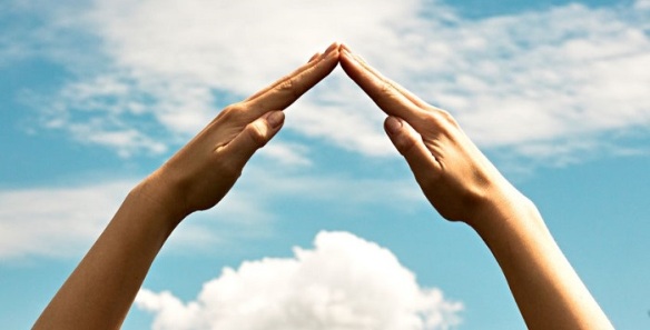 The combined hands, are forming a triangle